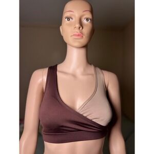 LA IMAGE Colorblock Crossover Sports Bra Brown Tan Racerback XS JT3863